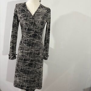 The Limited Sz S Black White String Line Wrap Dress Long Sleeve V Neck Career